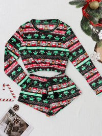 Cozy Christmas Coral Fleece Lounge Set – Long Sleeve Top & Shorts