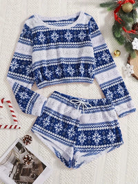 Cozy Christmas Coral Fleece Lounge Set – Long Sleeve Top & Shorts