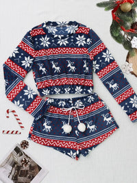 Cozy Christmas Coral Fleece Lounge Set – Long Sleeve Top & Shorts